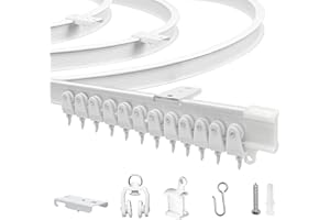 JIHXYER Flexible Bendable Ceiling Curtain Track, 9.8ft (3m) Curved, PVC, Metal, Plastic & Stainless Steel, White, Ceiling Mounted