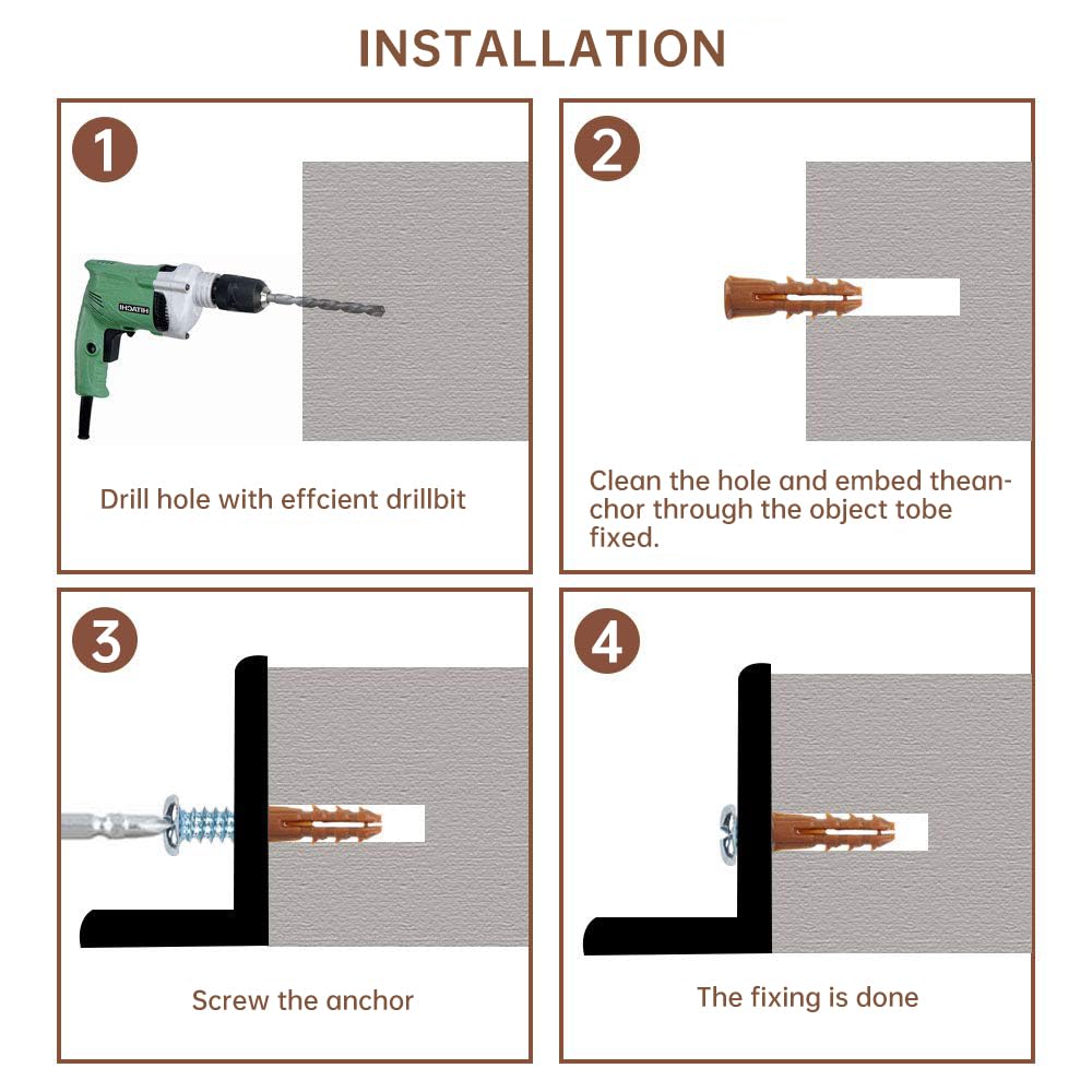 HongWay 370pcs Plastic Drywall Wall Anchors Kit with Screws, Includes 5 Different Assorted Size Anchors and Screws