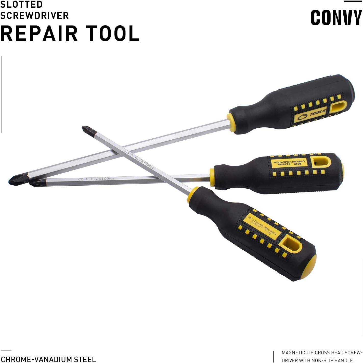 Convy GJ-0123 Phillips Screwdriver Cross Head Screwdriver with Non-Slip Rubber Handle, PH 6100 - - 