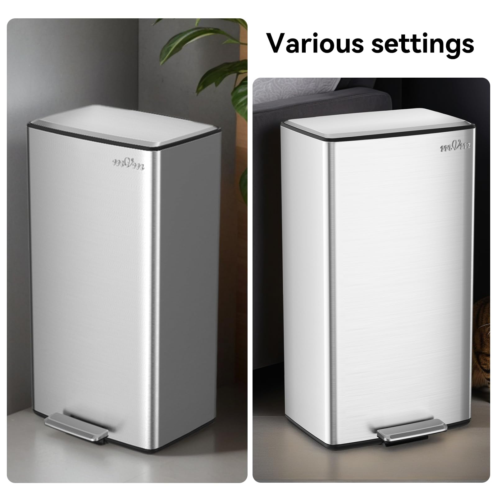 mVm 10.6 Gallon Kitchen Step Trash Can, Soft-Close and Foldable Foot Pedal Heavy Duty Bin for Offices Dorms Home Rooms (Gray)