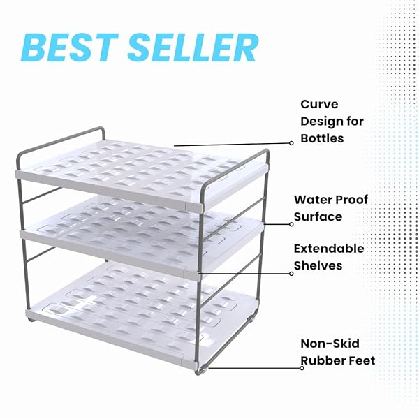 YAN & HIN WATER BOTTLE ORGANIZER FOR CABINET, 3-TIER EXPANDABLE BOTTLE STORAGE RACK, ADJUSTABLE HEIGHT HOLDS 15 BOTTLES, TUMBLER & BABY BOTTLE ORGANIZER FOR KITCHEN PANTRY COUNTER (2 PACK)