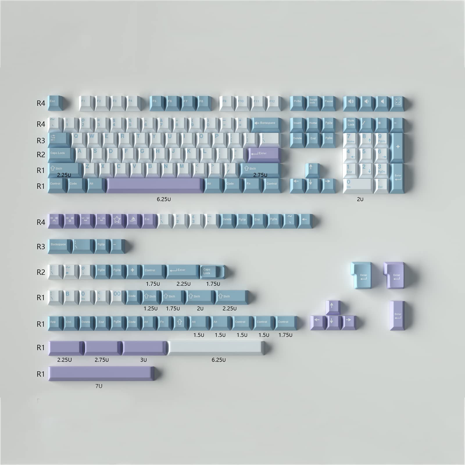 172 Keys Double Shot Keycaps Cherry Profile Illusion Keycap Set for Cherry Mx Switches 60% 65% 95% ISO/ANSI Layout Mechanical Keyboard