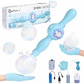Fog Bubble Machine Magic Smoke Bubble Wand for Kids, Blue | Rechargeable with Colorful Lights &amp; Sound Elastic, Gloves, Spill-Proof Cup &amp; Safe Bubble water, for Indoor Outdoor Parties