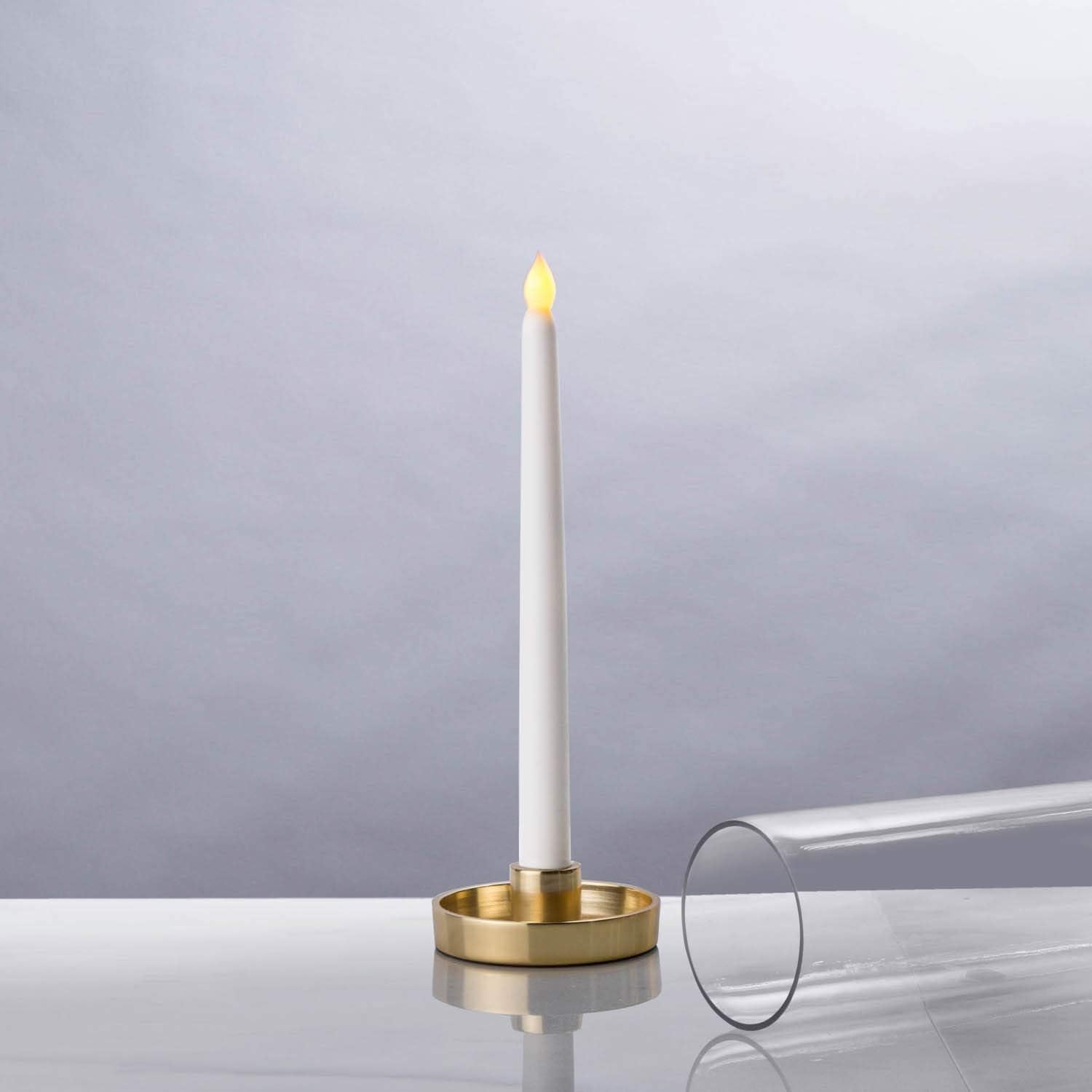 Hurricane Taper Candle Holder - Clear Glass Chimney with Brass Base, 12 Inch Tall, 3 Inch Diameter Tube, Wedding Table Centerpiece, Fits Standard Tapered Candlesticks: Kitchen & Dining