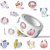500Pcs Cute Axolotl Stickers Roll, Kawaii Cartoon Axolotl Waterproof Stickers for Water Bottle Laptop Scrapbook Journal, Vinyl Aesthetic Stickers for Adults Gift