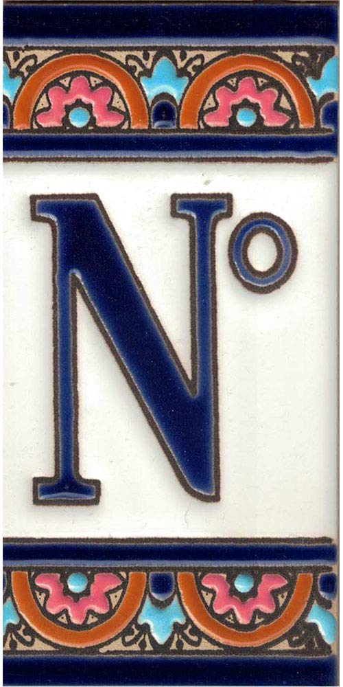 TORO DEL ORO House Numbers & Tile Letters - Enamel Ceramic, Hand Painted Technical Dry Rope - Names & Address - Blue Bow Design 5.5 x 10.5 cm (Symbol No