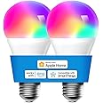 meross Smart Light Bulb, Smart WiFi LED Bulbs Compatible with Apple HomeKit, Siri, Alexa, SmartThings, Dimmable E26 Multicolor 2700K-6500K RGBWW, 900 Lumens 60W Equivalent 2 Pack Cool White A19