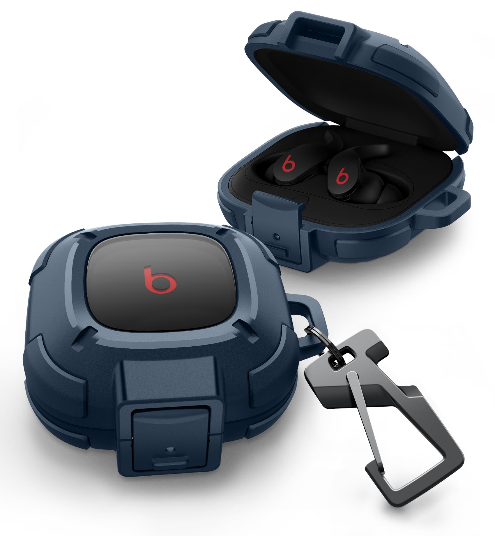 Dexnor Rugged Bumper Case for Beats Fits Pro (2021) Cases with Secure Lock, Shockproof Clear Cover with Carabiner & Keyring for Beats Fits Pro 2021 - Navy Blue