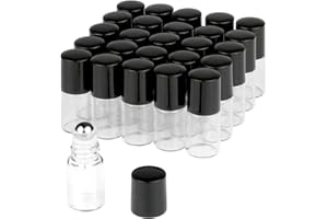 Wresty 25 Pcs Clear Glass Mini Roll On Bottles Empty Essential Oil Roller Ball Bottles Perfume Lip Blam Cosmetic Sample Vials Roller Glass Bottles Container With Black Cap (2ml)