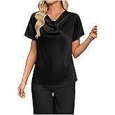 SweatyRocks Women's Draped Satin Blouse Short Sleeve Cowl Neck Dressy Work Shirts