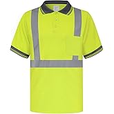 TCCFCCT Hi Vis Shirts for Men Short Sleeve High Visibility Shirts for Men with Polo Neck, Quick Drying Reflective Safety Shirts for Men Construction Worker, Driver, Surveyors, PLD-Yellow-XL