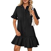 MEROKEETY Women's 2026 Summer Casual Shirt Dress Button Down Ruffle Sleeve Shift Mini Dresses with Pockets