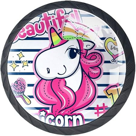 Hermosa chica unicornio con cabello rosado Tirador De Mango 4 Unids