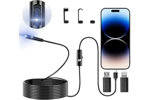 Dual Lens Endoscope Camera with Light，WOVTE 1920P Inspection Camera with 8+1 Adjustable LED Lights, Endoscope with 16.4ft Semi-Rigid Snake Camera, IP67 Waterproof Borescope for iOS OTG Android Phone