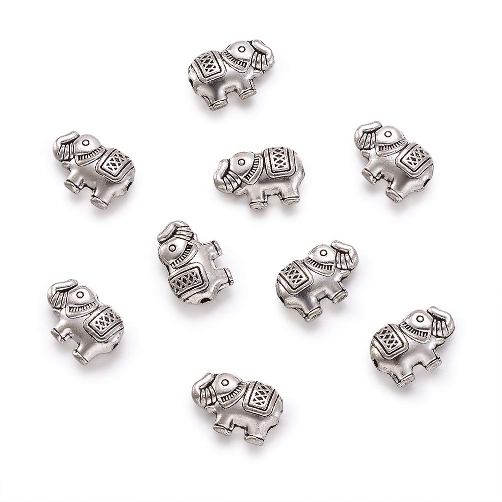 PandaHall 20pcs Tibetan Style Alloy Elephant Beads Antique Silver Animal Spacer Loose Beads 8.5x12x4mm Metal Lucky Charms Beads for Necklace Bracelet DIY Crafts Jewellery Making