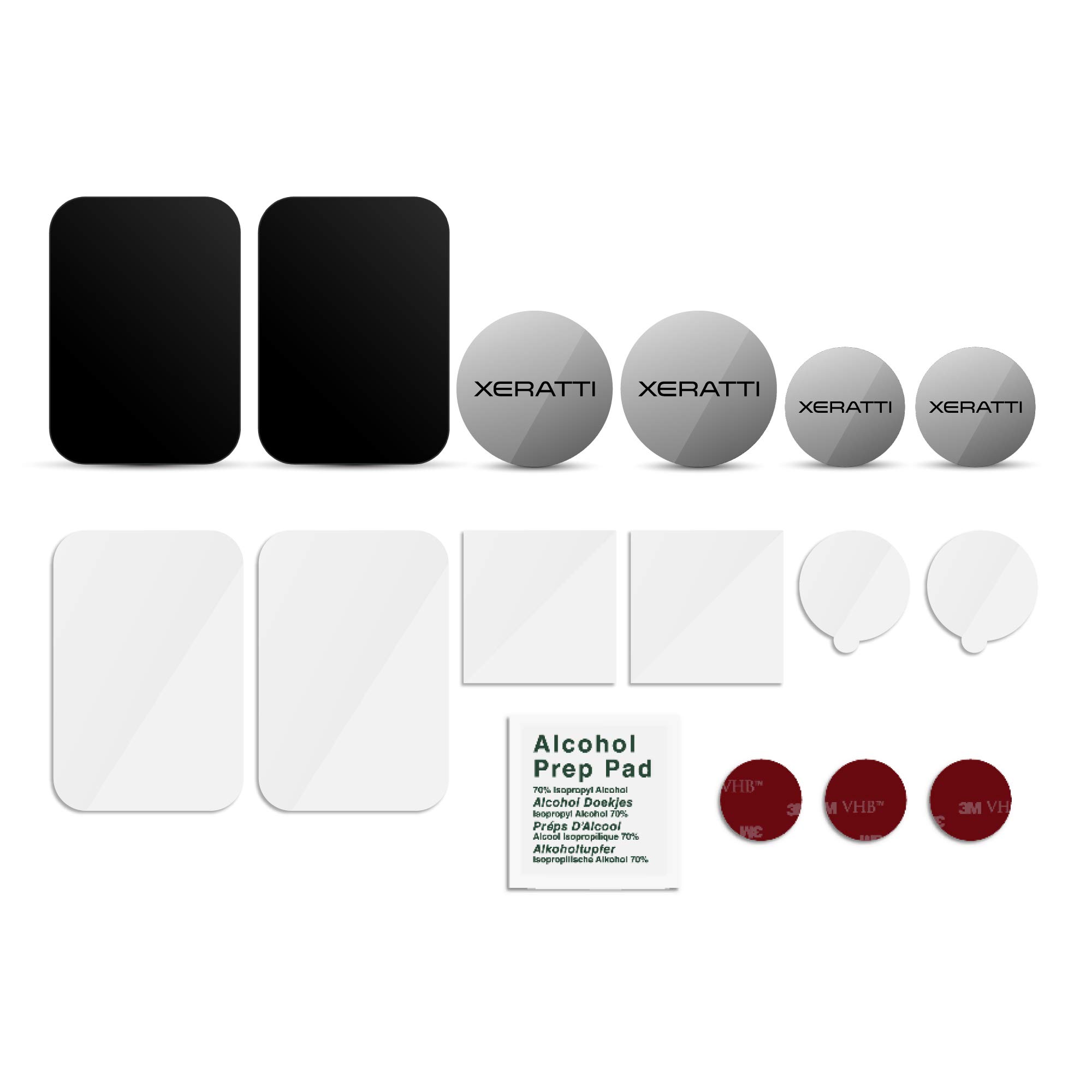 Xeratti 16 Piece Metal Plate Phone Accessories Pack, Premium Ultra Thin Metal Plates for Magnetic Phone Mounts, Car Phone Holders (Silver)