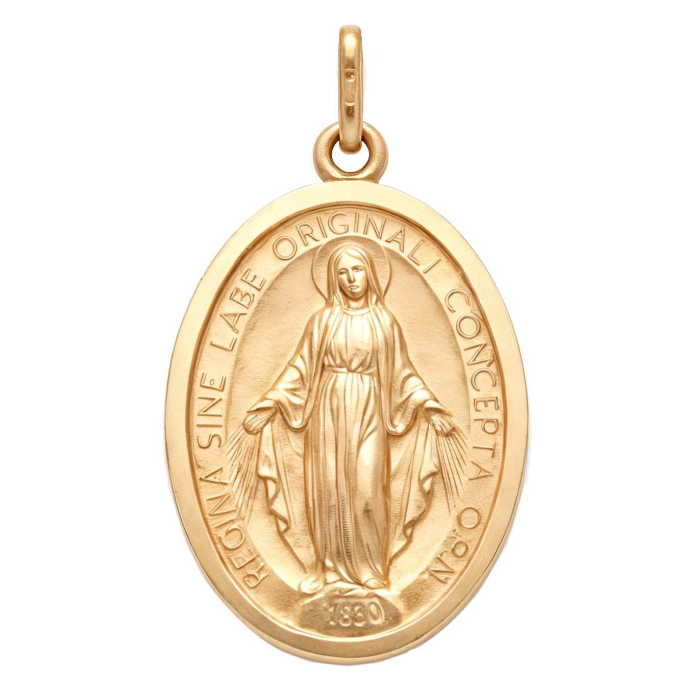 Alexander Castle Solid 9ct Gold Miraculous Medal Catholic Pendant - 20mm x 16mm Miraculous Medal PENDANT ONLY with Jewellery Gift Box - Matt Finish