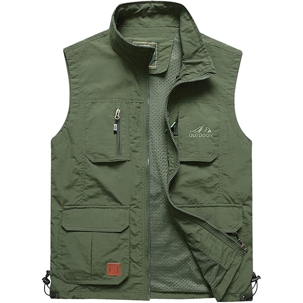 Gilet de pêche et utilitaire multi-poches en cuir marron pour