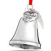 Klikel Christmas Bell - Silver Ornament with Angel Wing and Heart Charms - Its A Wonderful Life Bell for Christmas Tree