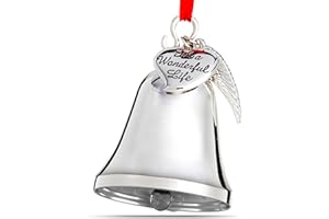 Klikel Christmas Bell - Silver Ornament with Angel Wing and Heart Charms - Its A Wonderful Life Bell for Christmas Tree