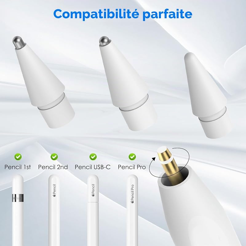 Lot De 4 Pointes Compatible avec Apple Pencil Pro/USB-C/2e/1re Gén
