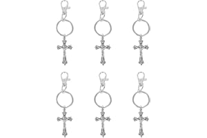 Luxshiny 6pcs Antique Iron Silver Cross Keychain Set, Religious Key Pendant Decoration for Catholic Favors