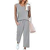 CHICZONE Two Piece Summer Sets for Women Casual Travel Vacation Outfits Wide Leg Crop Pants Lounge Sets