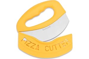 Suanyok Premium Pizza Cutter Food Chopper-Super Sharp Blade Stainless Steel Pizza Cutter Rocker Slicer with Protective Sheath Multi Function Pizza Knife Kitchen Tools,Dishwasher Safe (Yellow)