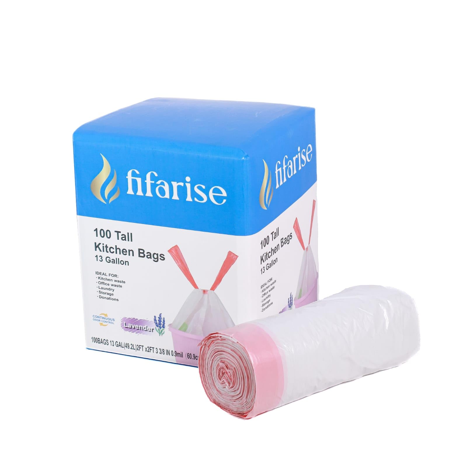 Photo 1 of 13 gallon Kitchen Trash Bags Drawstring, Tall Kitchen Trash bags, Lavender scent (100)