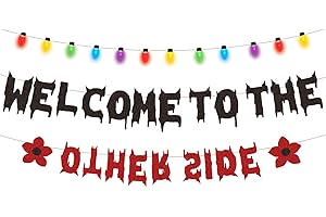 SAVITA Welcome to the Other Side Banner, Glitter Upside Down Themed Party Spooky Halloween Birthday Banner for Themed Gathering Home Room Decoration Supplies