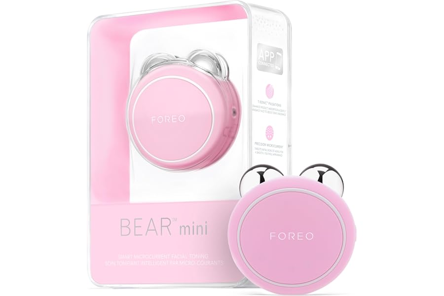 FOREO BEAR Mini Microcurrent Facial Device – Face Sculpting Tool – Firm & Contour – Reduce Double Chin – Non-Invasive – Increases Absorption of Facial Skin Care Products – Pearl Pink