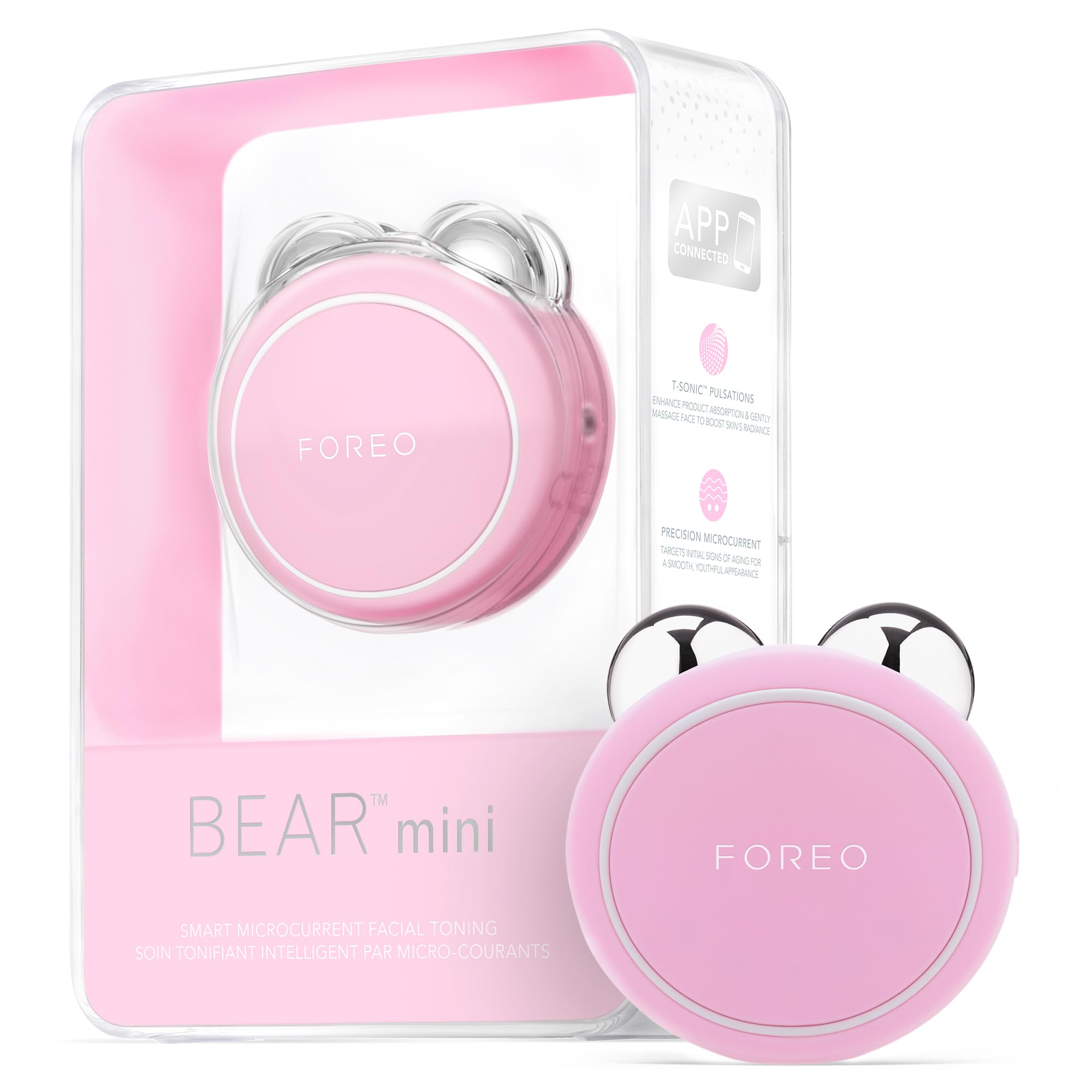 Foreo Bear Mini Targeted Microcurrent Face Lifting Device - Face Massager - Face Sculpting Device - Skin tightening machine - Pearl Pink