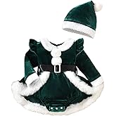 Aiwpstoin Baby Girl Christmas Outfit Fuzzy Trim Velvet Long Sleeve Romper Dress and Santa Hat 2 Piece Set