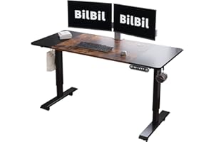 bilbil Electric Height Adjustable Standing Desk, 55 x 24 Inches Home Office Computer Desk - Memory Settings - Solid Top - Double-Beam Construction - Anti-Collision Technology and Current Protection
