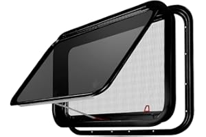 RV MURTS Trailer Full Open Window DOT Certified - Emergency Exit Egress Shatterproof Tempered Glass with Screen & Trim Kit, 1-1/2" Wall Fit for Teardrop Camper, Cargo Travel(30"x20")(Heat Insulation).