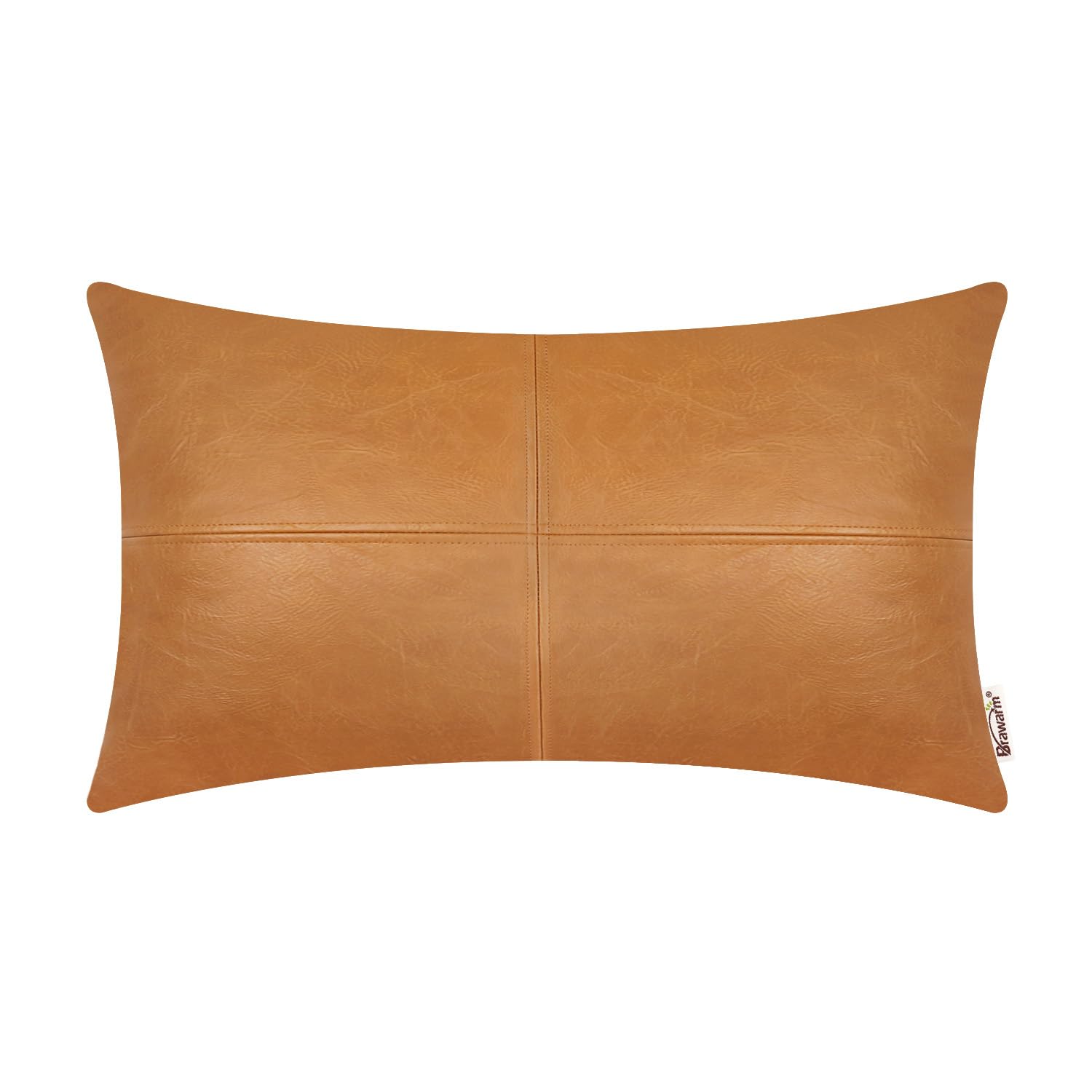 BRAWARM Decorative Throw Pillow Covers, Faux Leather Throw Pillow Covers, Hand Stitched Faux Leather Couch Cases for Living Room Garden Bed, Tan, 30cm x 50cm