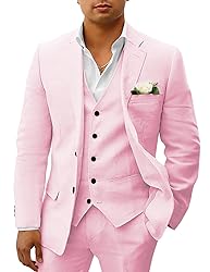 HUUTOE Mens Linen Suits 3 Piece Beach Wedding