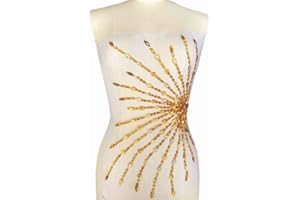 SUCCI SHAN 25x47cm Sumptuous Sew on Yellow AB Sequin Rhinestones Fine Appliques Designs Patches Sewing for DIY Costume Dress (Yellow)