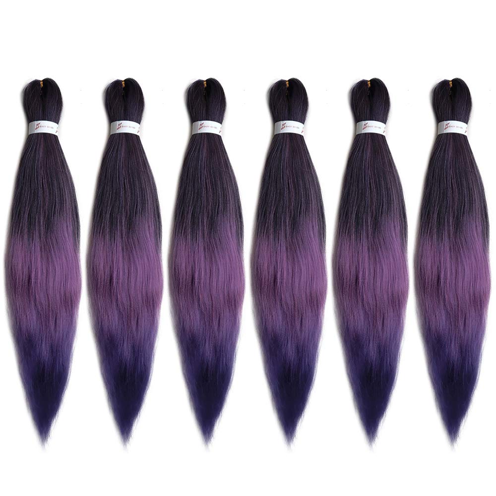 Buy 3 Tone Ombre Purple Pre Stretched Braiding Hair Colorful Easy Braid