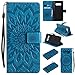 A-slim Galaxy Note 8 Wallet Case, (TM) Sun Pattern Embossed PU Leather Magnetic Flip Cover Card Holders & Hand Strap Wallet Purse Case for Samsung Galaxy Note 8 - Blue