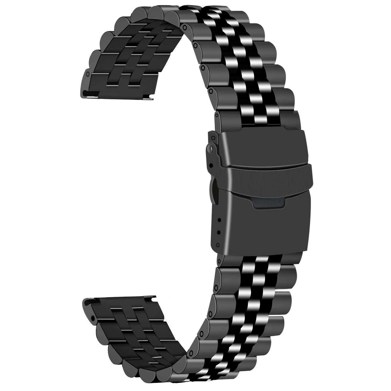 Juntan 24mm Stainless Steel Black Metal Watch Strap Band 3D Watch Bracelet for Men Women Watch Replacement Band Metal Fold Over Clasp