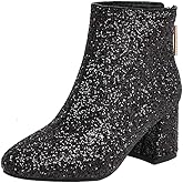 MAVMAX Women's Sequin Glitter Ankle Boots Chunky Heels Sparkly Booties