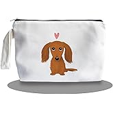 SQQCMM Dachshund Gifts Makeup Bag - Dachshund Heart Themed Gifts for Lovers Girls Mom Women, Weiner Dog Heart Canvas Zipper Makeup Bag, Cosmetic Travel Bags for Women