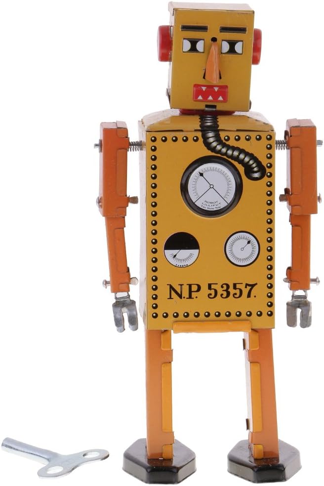 Jili Online Old-Fashioned Wind Up Walking Lilliput Robot Clockwork Tin Toys Gift Yellow