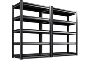 ZIWJHK Garage Shelving 2500lb Heavy Duty Shelving Adjustable Metal Shelvings Garage Storage Shelves 5 Tier Utility Shelvin Unit Metal Shelf Rack for Basement Industrial Black 72''H*46''W*20''D,2 Pack