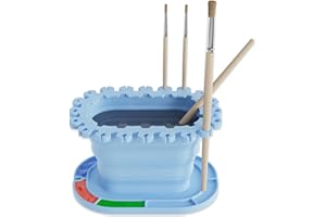 SVARTUR Collapsible Paint Brush Cleaner Rinse Cup, All-in-one Silicone Paint Brush Holder & Cleaning System for Watercolor, Acrylic, Portable Painting Tools for Classroom, Studio, Outdoor Painting , Blue