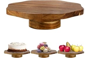 Mezchi Acacia Wood Cake Stand for 8 inch Cake, Rustic Wooden Pedestal for Cake, Slice Dessert Wedding Platter Display Stand C