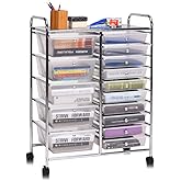 Giantex 15 Drawer Rolling Storage Cart Tools Scrapbook Paper Office School Organizer, Clear