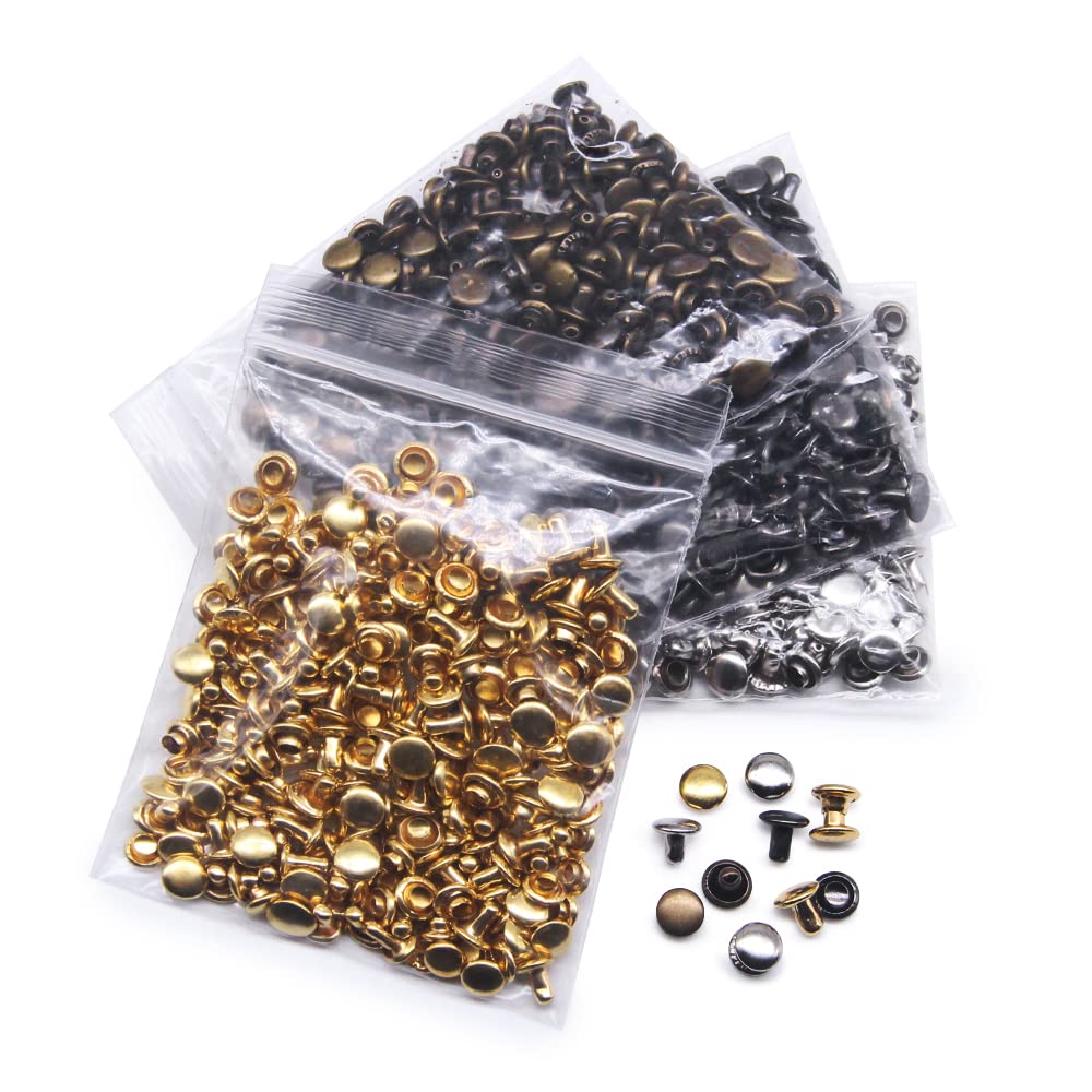 400 Sets Leather Rivets, Double Cap Rivet Tubular 4 Colors Metal Studs with Fixing Tools for DIY Leather Craft/Clothes/Shoes/Bags/Belts Repair Decoration (5x5mm)