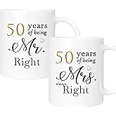 ERYUWOZA 50 Year Anniversary Coffee Mugs Set of 2, 50th Anniversary Wedding Gifts Decorations for Couple Parents Grandparents Men Women Husband Wife Him Her, Gift Box Packaging, 11oz